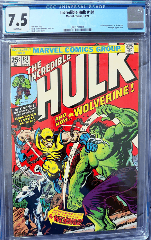 A CGC-graded copy of The Incredible Hulk 181, photographed by its owner