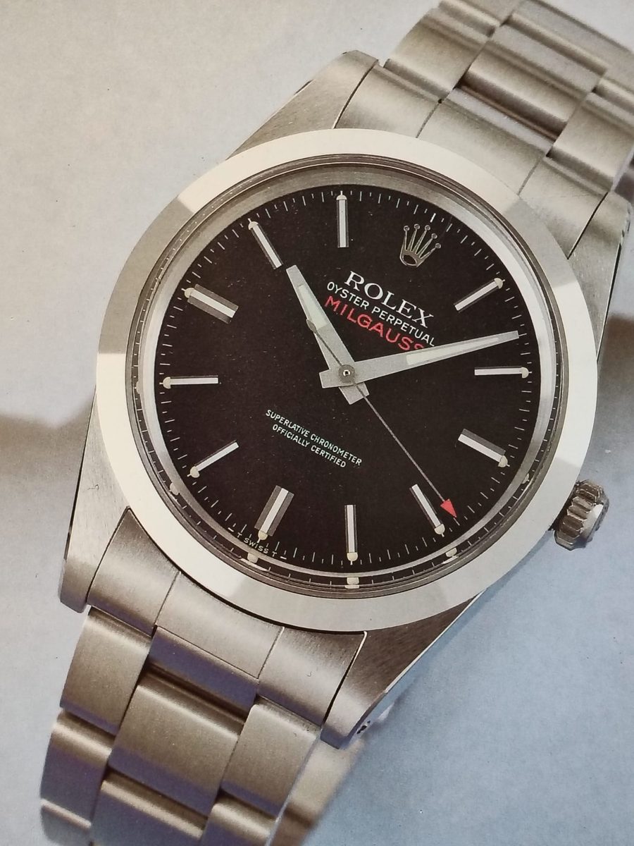 A Rolex Milgauss reference 1019 from the late 1980s: plain dial, ordinary seconds hand. Photo: EMore98, Wikimedia Commons, CC BY-SA 4.0